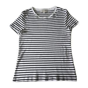 Jones New York Sport Striped Shirt Tee Large White Black Cotton Crew Top Classic